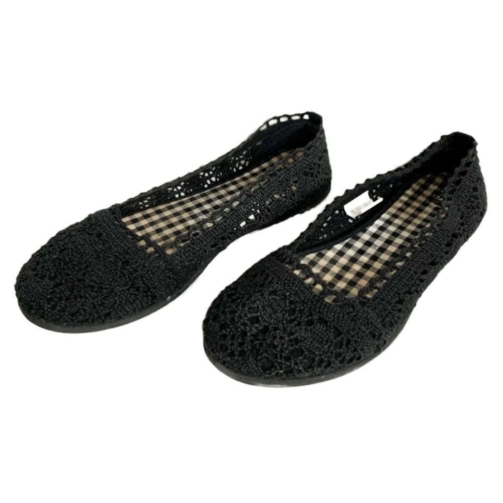 Route 66 Edee Crocheted Lace Black Slip On Ballet Flats Shoes Size 6 Black Boho